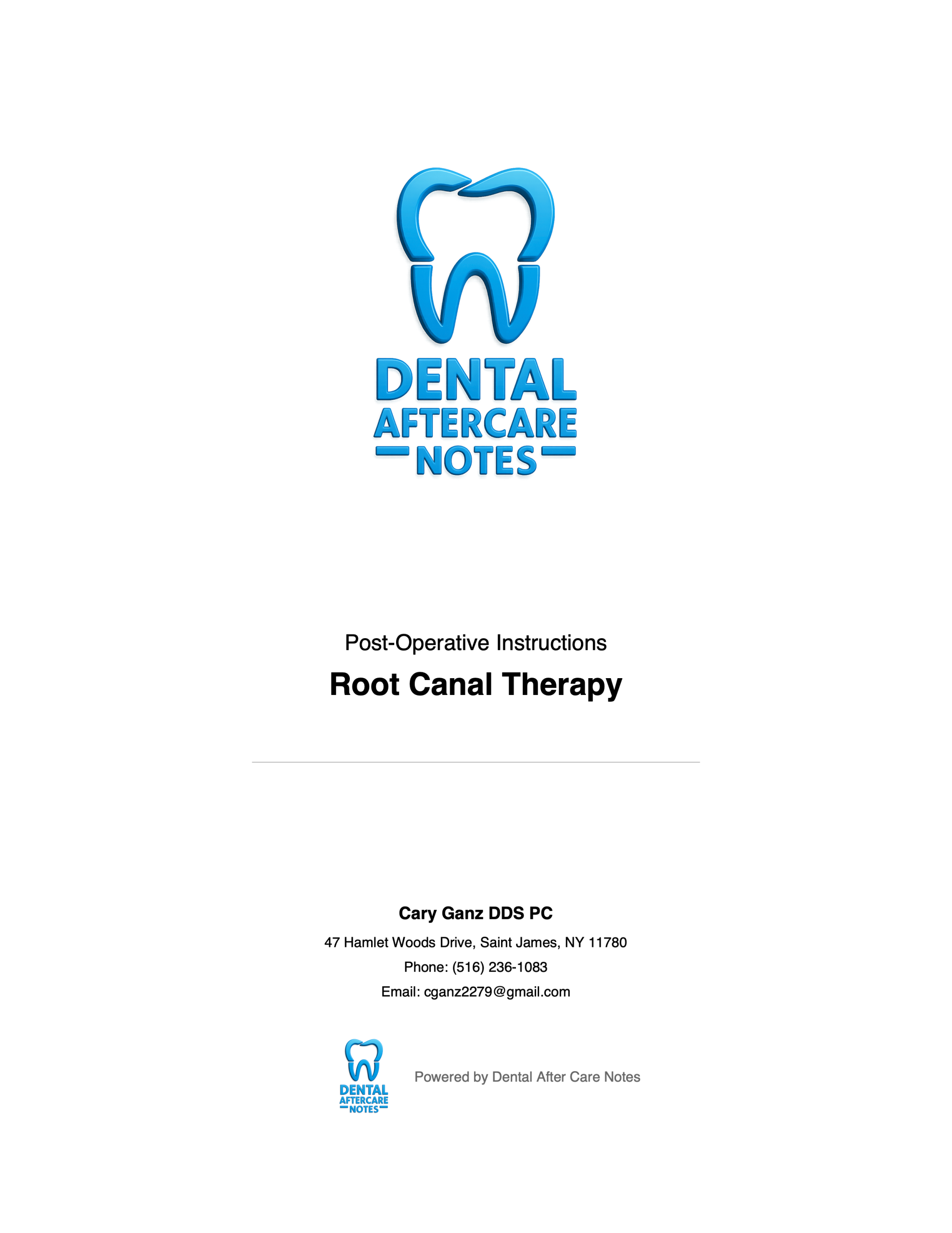 Sample cover image: Root Canal Therapy Instructions
